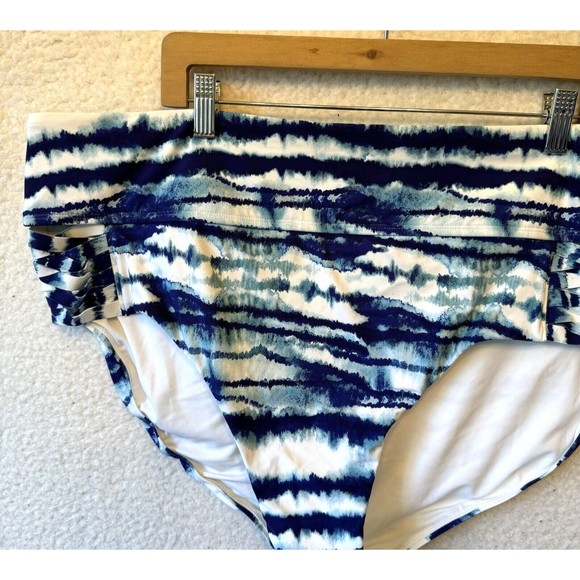 Calia Weave Boyshort Watercolor‎ Stripe Blue Swim Bottom Midrise 2XL NWOT - Picture 7 of 9
